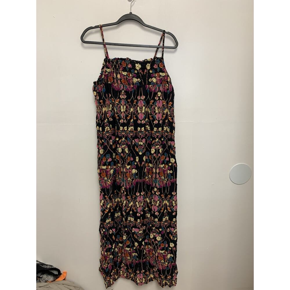 by Anthropologie Quilted Floral Maxi Dress Size XL Navy Art Nouveau